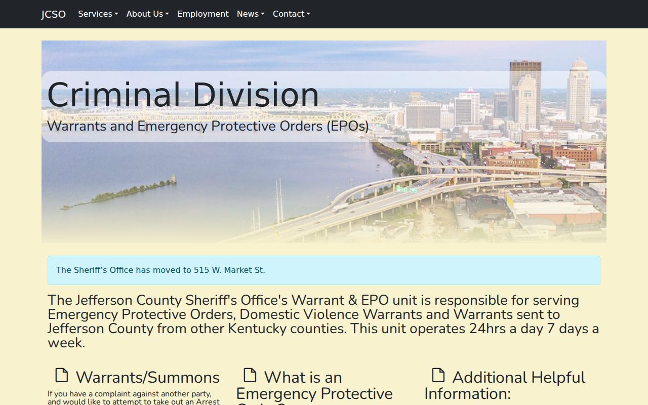 Jefferson County Sheriff's Office warrant and EPO records page