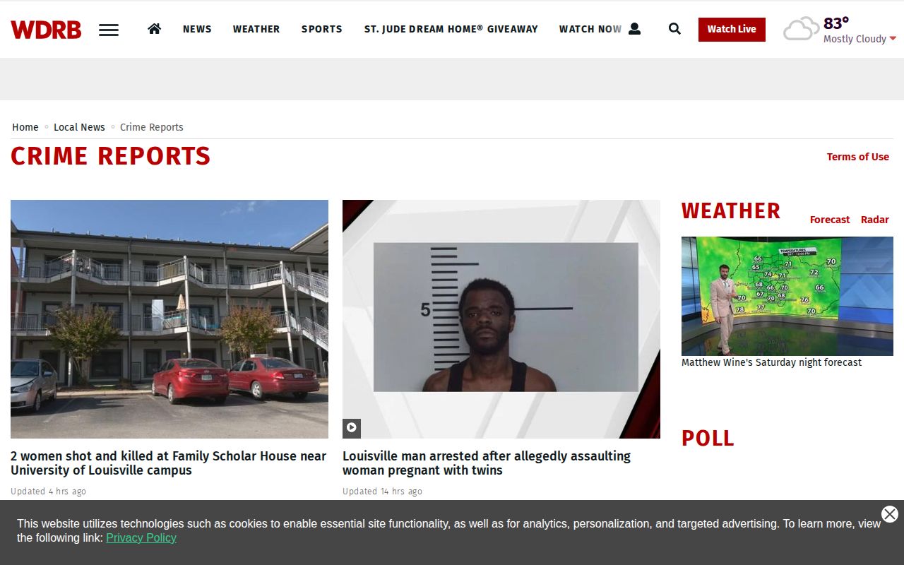 Jefferson County WDRB crime news section and arrest reporting